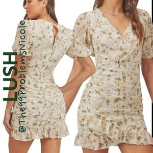 Lush Floral Mini Dress with Ruffle Hem